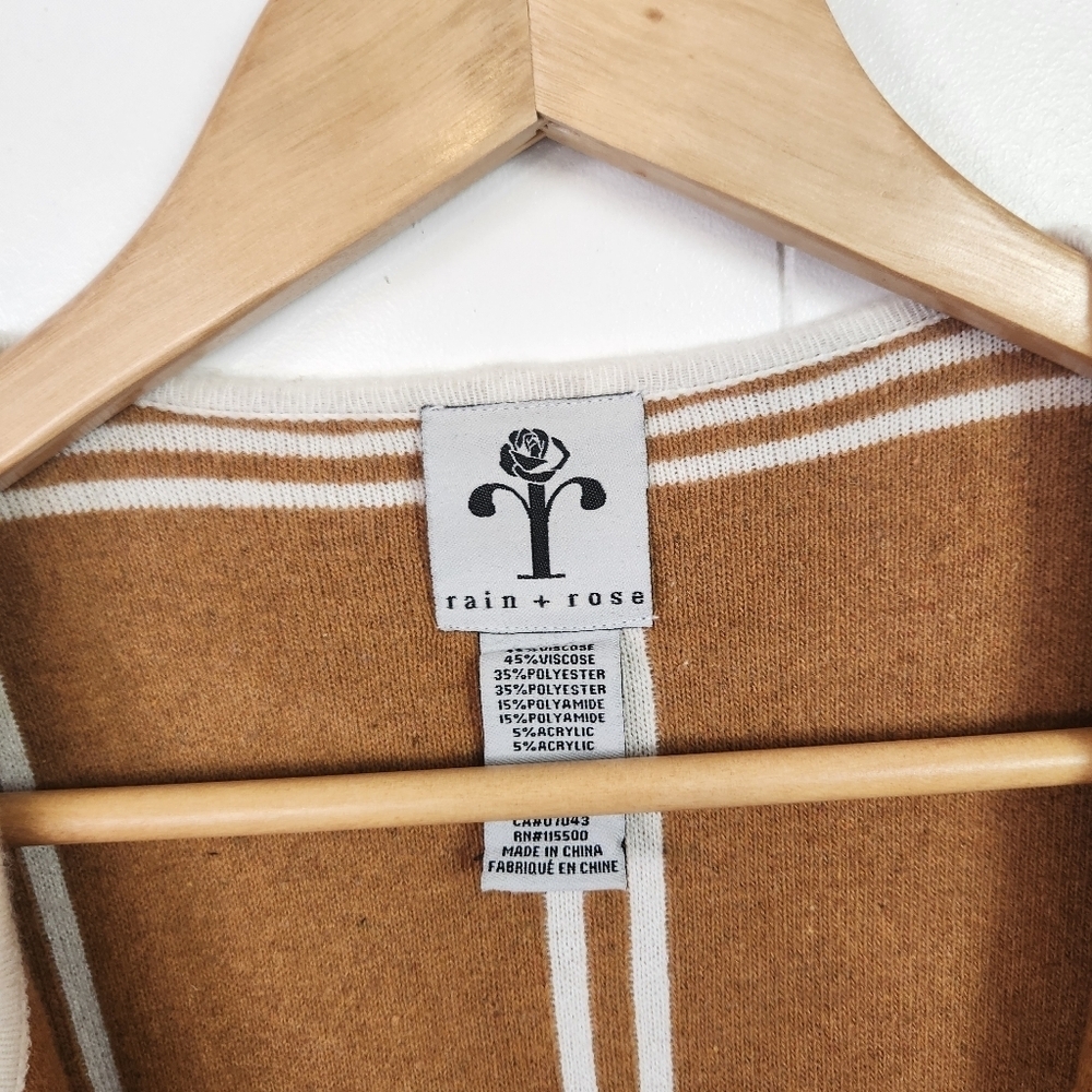 Rain & Rose Open Front Soft Cardigan Off White Tan Plaid Size Medium Office Fall - Picture 6 of 7